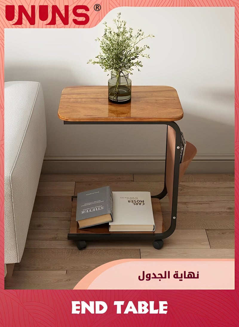 UNUNS C-Shaped End Table,Side Table For Couch And Bed,Small Couch Side Table With Storage Bag,Sturdy Slide Under Sofa Table With Metal Frame For Living Room,Bedroom  - Image 1