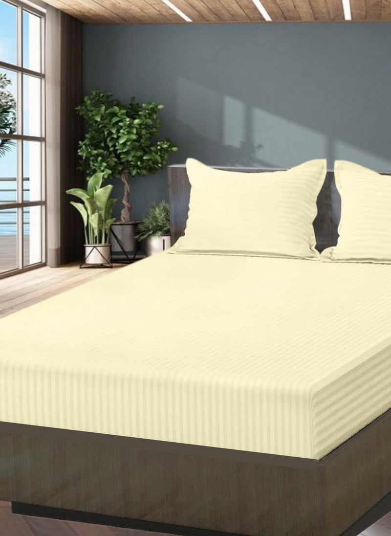 REDTOMMY LIGHT BEIGE Queen Size Stripe Bed Sheet Set Cotton 160x200+30cm - Image 1
