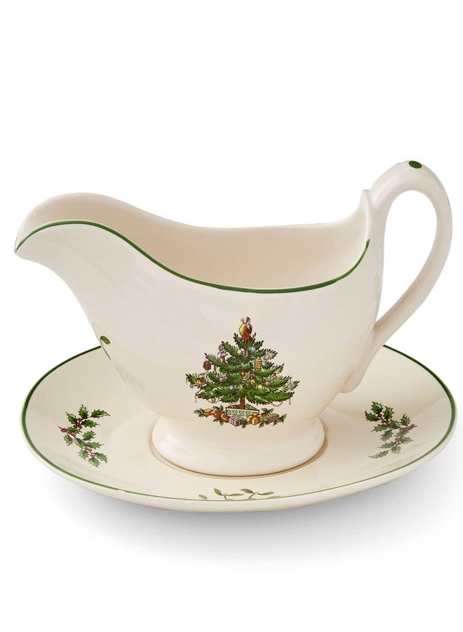 Portmeirion Spode Christmas Tree 9 Oz Gravy Boat & Stand - Festive Stoneware Sauce Boat with Tray for Holiday Gatherings, Serveware for Gravy, Sauces & Syrups - Microwave, Dishwasher & Oven Safe - Image 1