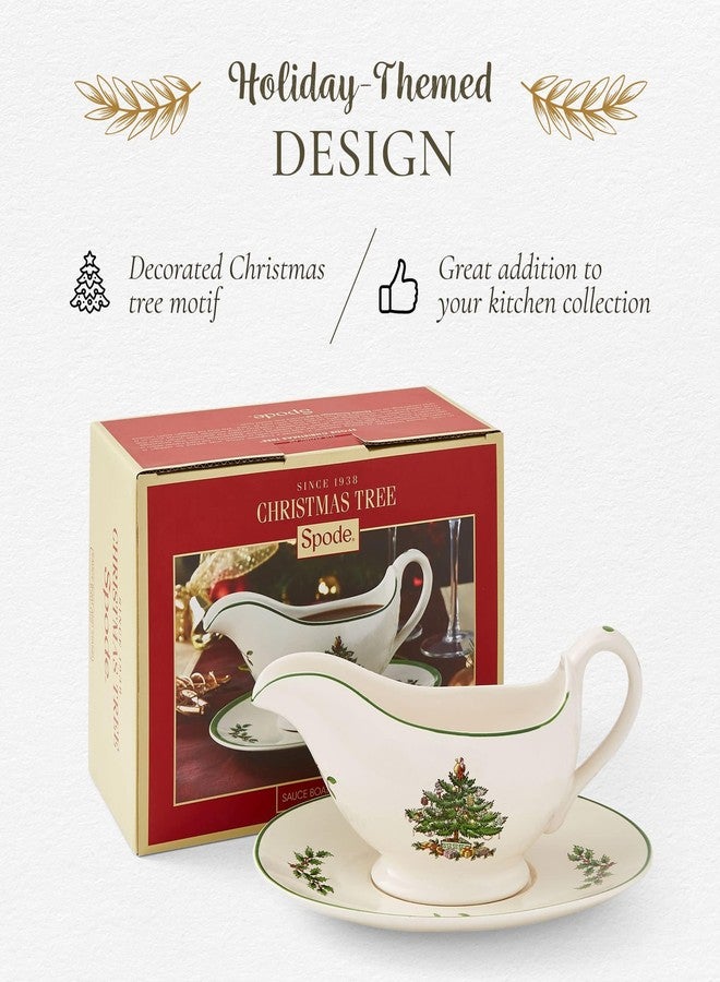 Portmeirion Spode Christmas Tree 9 Oz Gravy Boat & Stand - Festive Stoneware Sauce Boat with Tray for Holiday Gatherings, Serveware for Gravy, Sauces & Syrups - Microwave, Dishwasher & Oven Safe - Image 4