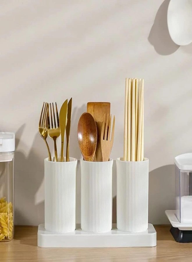 GALV Utensil Holder Caddy with 3 Compartments, Plastic Flatware Cutlery Storage Organizer Box, Countertop Caddy for Silverware, Fork, Spoon, Spatula (1 pcs)(White) - Image 3