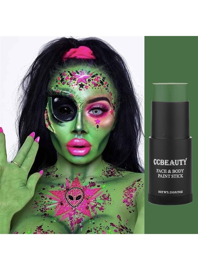 CCBeauty Green Face Body Paint Stick, Dark Green Eye Black Sticks for Sports, Grease Foundation Painting Kit, Hypoallergenic Witch Camo Hulk Hunting FacePaint Makeup Halloween Cosplay Costume Party - Image 4