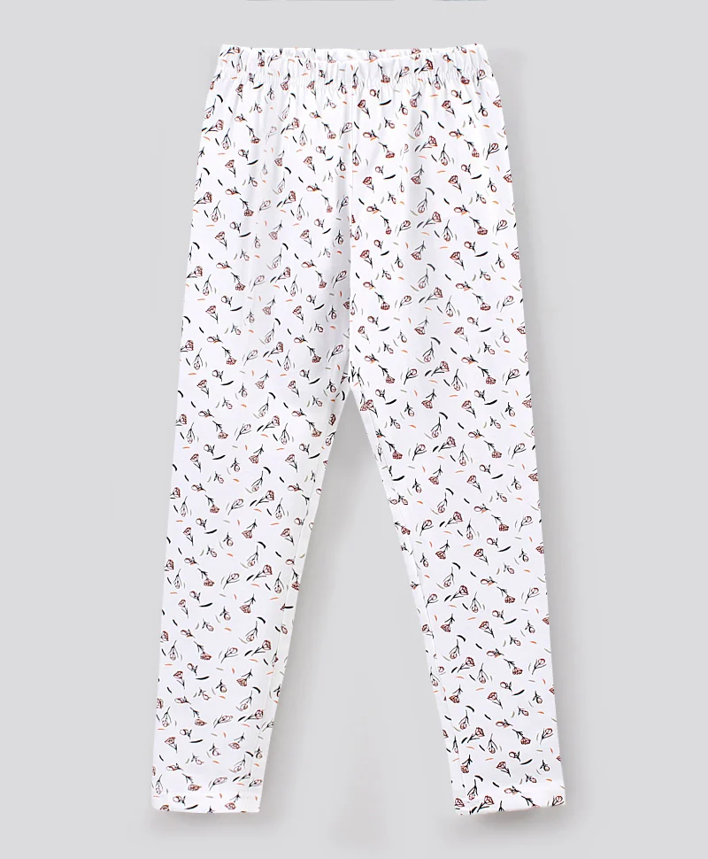 Primo Gino Primo Gino Ankle Length Leggings Solid & Floral Print Pack of 2 - Cream White