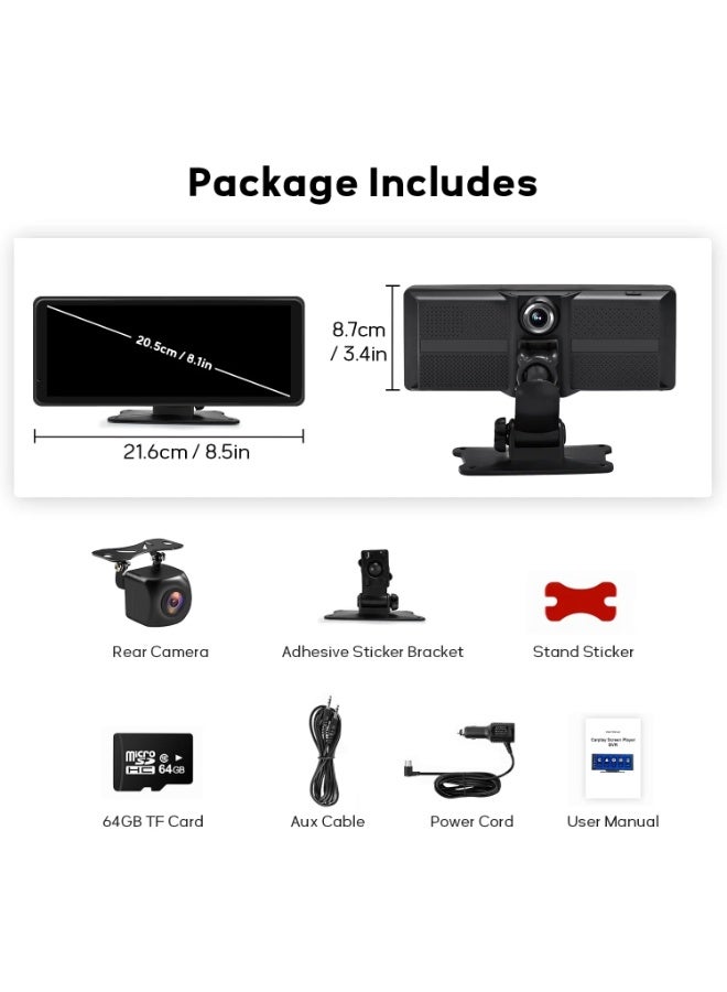 Carplay Screen for Car, 8.1" HD Portable Touch Screen Car Stereo with Android Auto, 4K Dash Cam, 1080P Backup Camera, GPS Navigation, Mirror Link, Bluetooth, AUX, FM Transmitter - Image 4