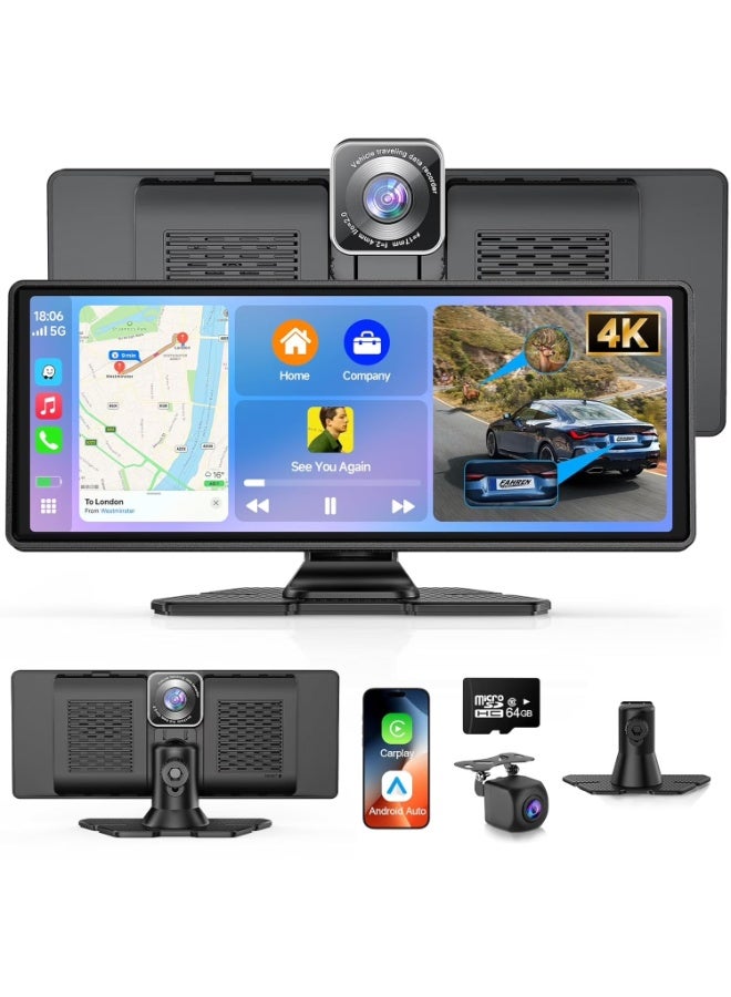 Carplay Screen for Car, 8.1" HD Portable Touch Screen Car Stereo with Android Auto, 4K Dash Cam, 1080P Backup Camera, GPS Navigation, Mirror Link, Bluetooth, AUX, FM Transmitter - Image 1