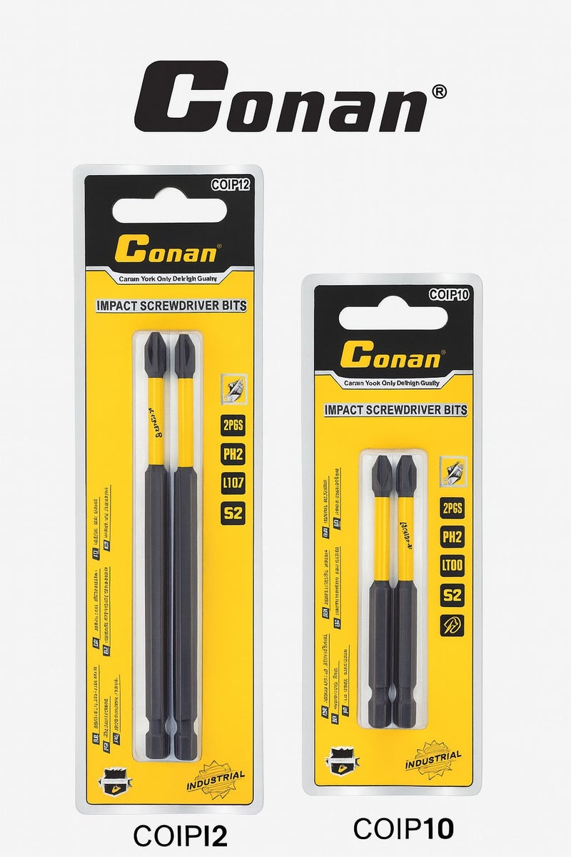 Conan 2 Sets Conan Professional Phillips Drill Screwdrivers – Model COIP12 & COIP10 – Industrial S2 Steel – PH2 Tip – L127 & L100 mm – 2 Pieces - Image 1