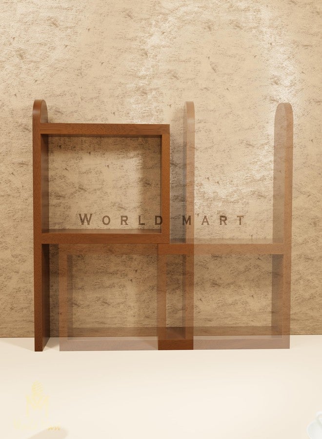 World Mart رف توابل خشبي متعدد الاستخدامات من وورلد مارت® | منظم سطح مطبخ 60 سم (24 بوصة) | منظم تخزين مطبخ من طبقتين قابل للتعديل | حامل برطمانات وزجاجات - Image 2