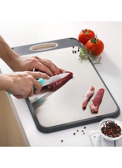 Chabeia Double-Sided Cutting Board – 16”x11” 304 Stainless Steel and Food-Grade Rice Husk Fiber, Wheat Straw PP Chopping Board with Easy-Grip Handle  - Image 2