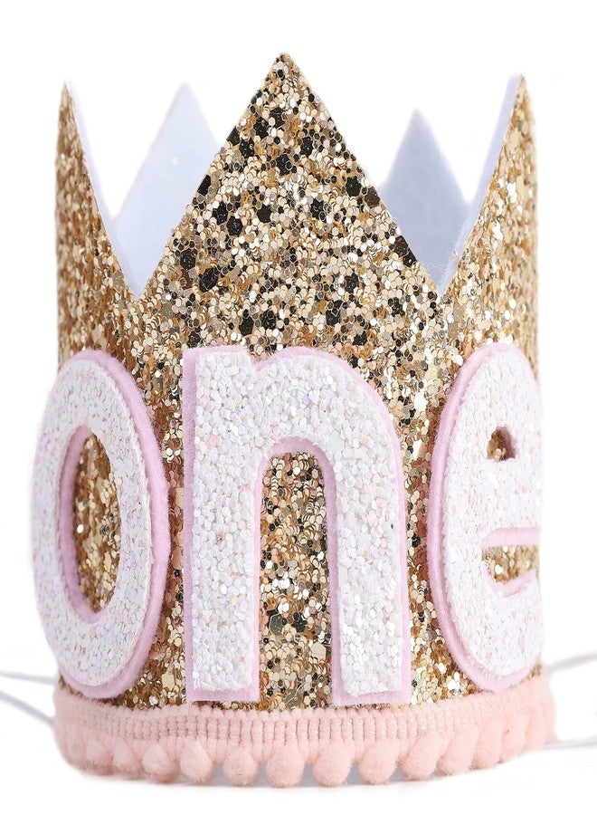 WAWOO Glitter Crown for 1st Birthday - First Birthday Crown, Birthday Girl Gift (ONE Golden Birthday Hat) - Image 1