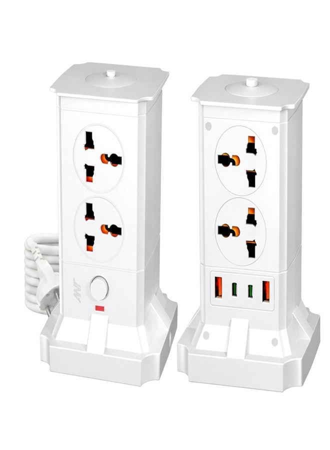 Ant Pulse Tower Extension Board 2500W 10A Power Strip, 4 Universal Sockets, 2USB & 2Type-C Ports, Surge Protector, Vertical Multi Plug Charging Station,LED Night Light for Home Office Gaming Setup - Image 1