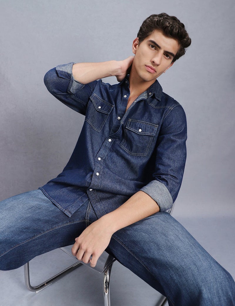 inkd Men's Full Sleeve Denim Shirt - Regular Fit Double Pocket Denim Shirts for Men Men's Casual Shirts - Image 5