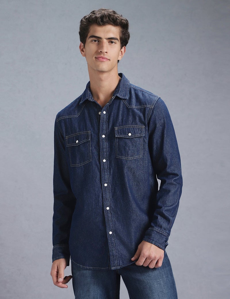 inkd Men's Full Sleeve Denim Shirt - Regular Fit Double Pocket Denim Shirts for Men Men's Casual Shirts - Image 1