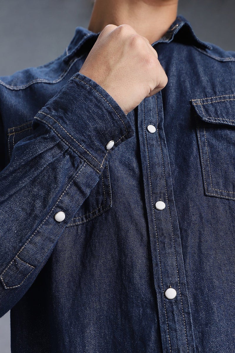 inkd Men's Full Sleeve Denim Shirt - Regular Fit Double Pocket Denim Shirts for Men Men's Casual Shirts - Image 4