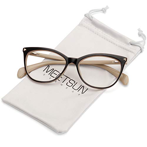 MEETSUN Non Prescription Glasses Frames For Women，Retro Cateye Fake Eyeglasses HD Clear Lens (Dark Brown Frame Clear Lens) - Image 1