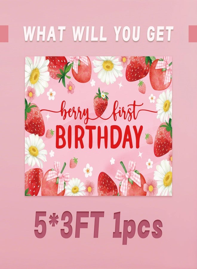 Strawberry Birthday Party Decorations for Girls Sweet one Birthday Decoration Backdrop for Berry First Birthday Party Supplies（5FT X 3FT） - Image 3