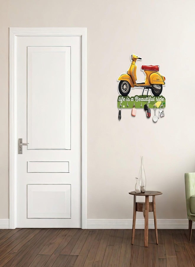 CRAFTINKY Wooden Key Holder & Wall Collection | Yellow Scooter Stylish 5-Hook Key | for Home & Office (Yellow, 12 x 10 inches) - Image 3