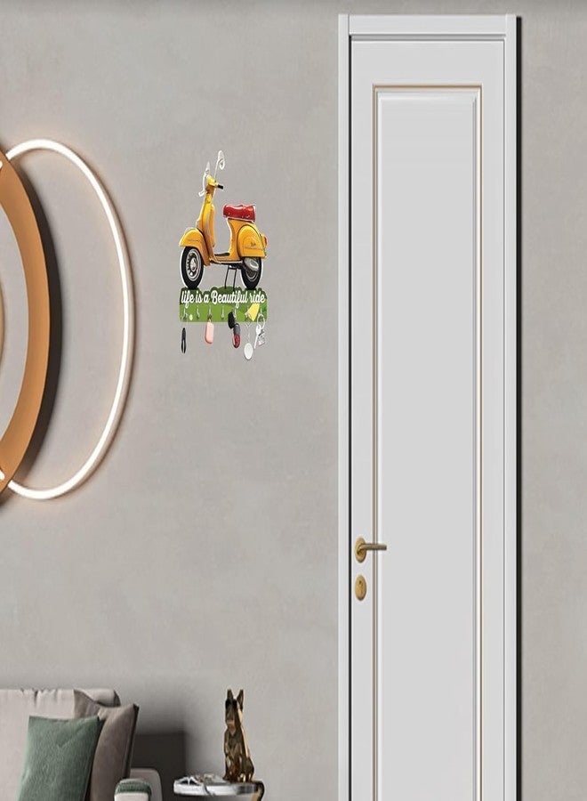 CRAFTINKY Wooden Key Holder & Wall Collection | Yellow Scooter Stylish 5-Hook Key | for Home & Office (Yellow, 12 x 10 inches) - Image 4