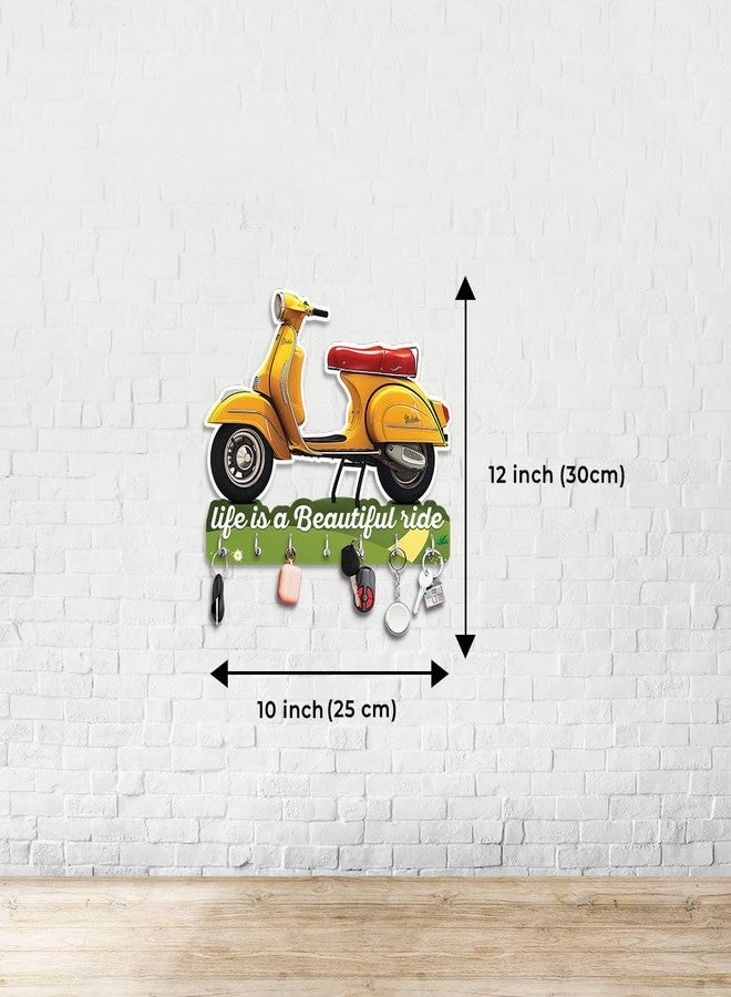 CRAFTINKY Wooden Key Holder & Wall Collection | Yellow Scooter Stylish 5-Hook Key | for Home & Office (Yellow, 12 x 10 inches) - Image 2