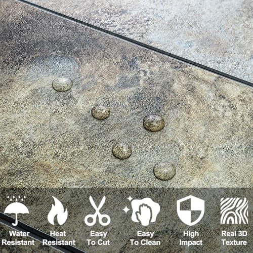 AULIGET 6" x 12" Beige & Brown Slate Peel and Stick Backsplash Wall Tiles, PVC Faux Stone Stick on Tiles for Backsplash Kitchen, Bathroom, Laundry Room, Camper, Fireplace (Pack of 20) - Image 2