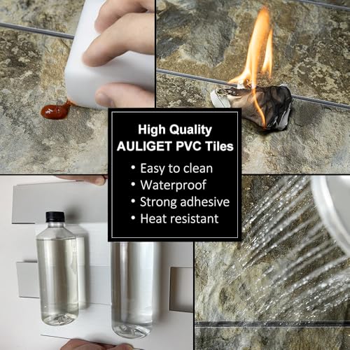 AULIGET 6" x 12" Beige & Brown Slate Peel and Stick Backsplash Wall Tiles, PVC Faux Stone Stick on Tiles for Backsplash Kitchen, Bathroom, Laundry Room, Camper, Fireplace (Pack of 20) - Image 5