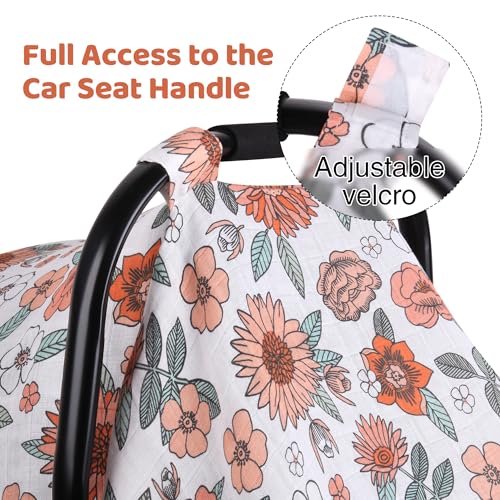 Rquite Car Seat Cover, Muslin Cotton Infant Car Seat Canopy, Breathable Baby Carrier Cover, Summer Stroller Sun Shade, Flower - Image 3