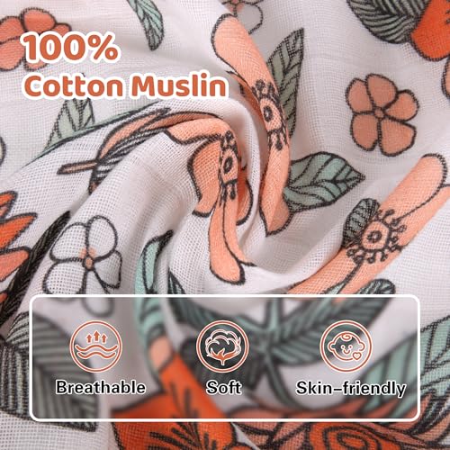 Rquite Car Seat Cover, Muslin Cotton Infant Car Seat Canopy, Breathable Baby Carrier Cover, Summer Stroller Sun Shade, Flower - Image 2