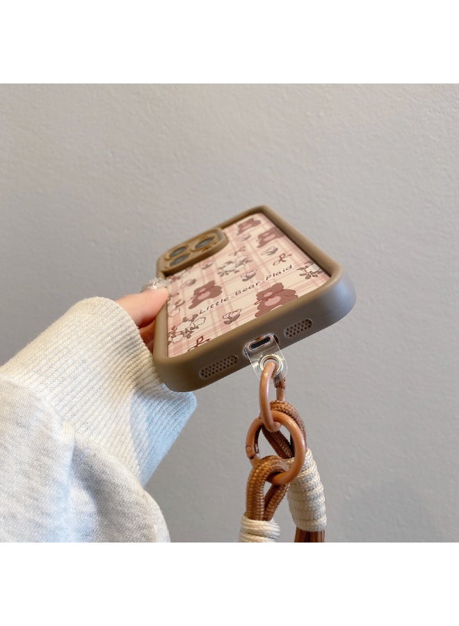 NIBEMINENT Lanyard Leopard Pattern Protective TPU Case Cover For iPhone 14 Pro Max, Plaid Bear With Lanyard Plush Bear - Image 2