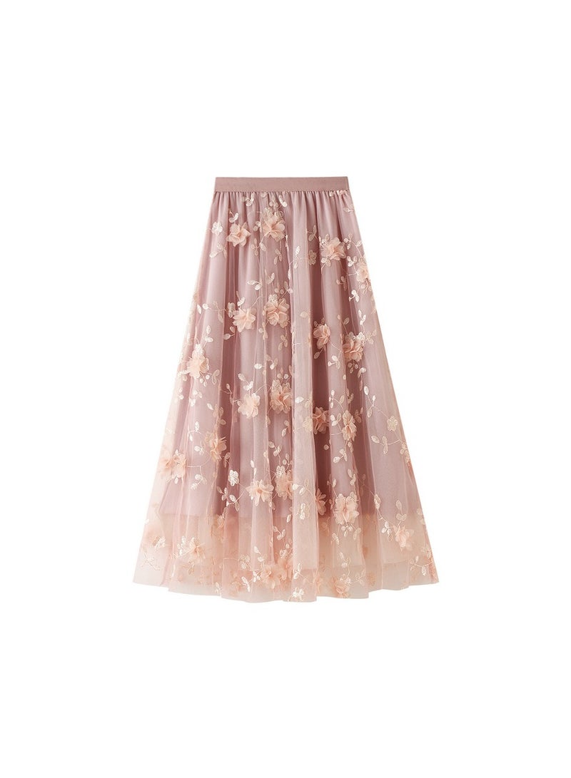 Loquat Women's Artistic Hhigh Waisted Long Skirt Pink  - Image 1