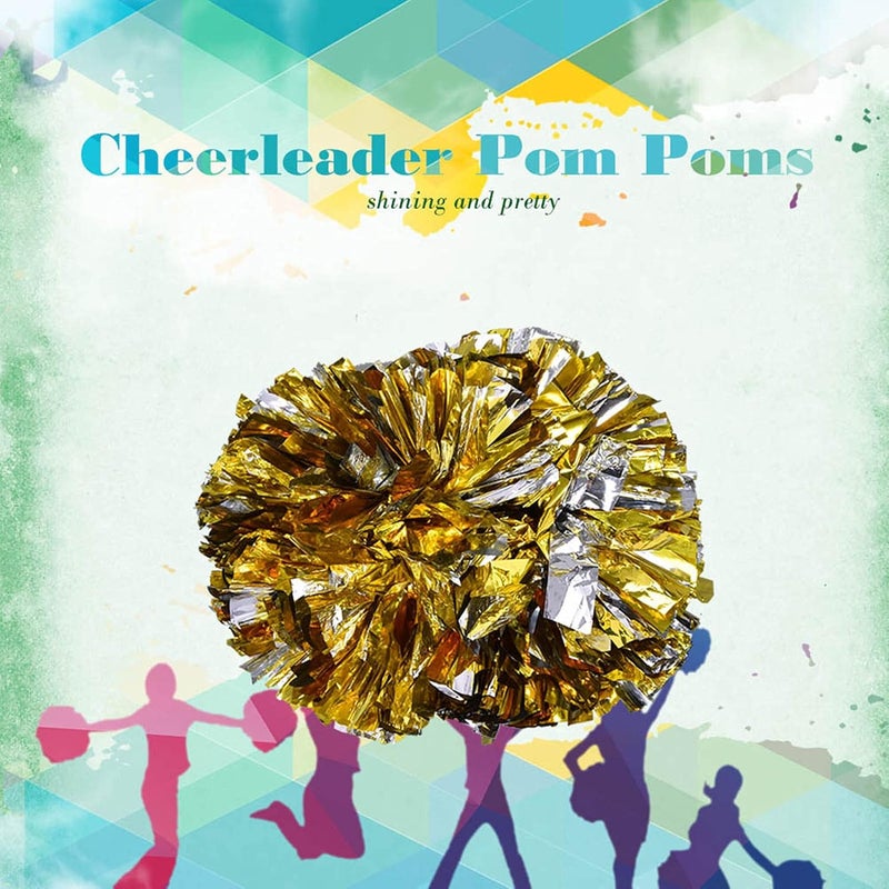 woobles 1 Pair Cheerleading Pom Poms Plastic Aerobics Pompoms Glitter Metallic Foil Pom Poms Balls Oversized Ball-flower for Dance Party School Sports - Image 4