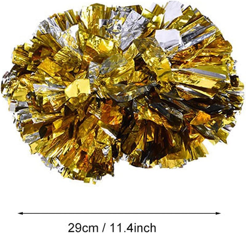woobles 1 Pair Cheerleading Pom Poms Plastic Aerobics Pompoms Glitter Metallic Foil Pom Poms Balls Oversized Ball-flower for Dance Party School Sports - Image 5