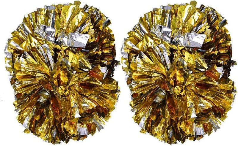 woobles 1 Pair Cheerleading Pom Poms Plastic Aerobics Pompoms Glitter Metallic Foil Pom Poms Balls Oversized Ball-flower for Dance Party School Sports - Image 1