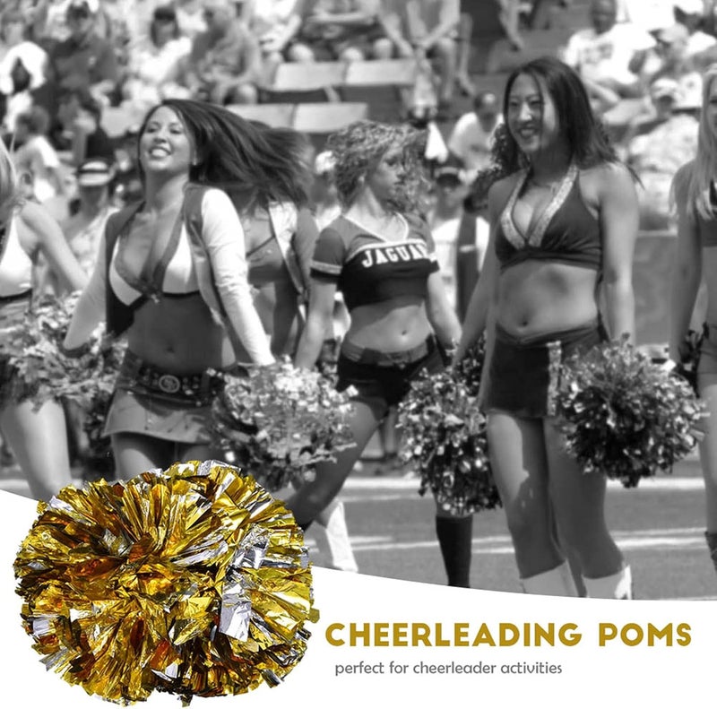 woobles 1 Pair Cheerleading Pom Poms Plastic Aerobics Pompoms Glitter Metallic Foil Pom Poms Balls Oversized Ball-flower for Dance Party School Sports - Image 2