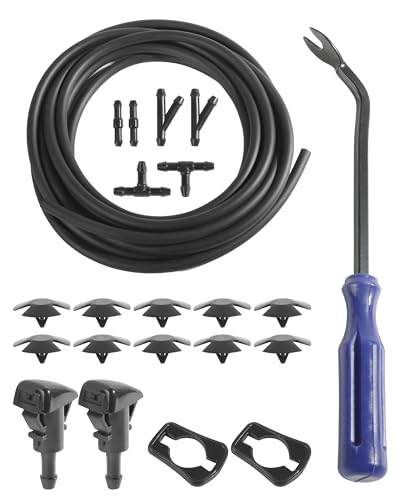 UBOG 22PCS Windshield Washer Hose Kit,13FT Washer Fluid Hose,6 PCS Hose Connectors,2 Fan Nozzles,Car Accessories Windshield Fluid Hose Replacement,Suitable for Most Car Windshield Fluid Tubing - Image 1