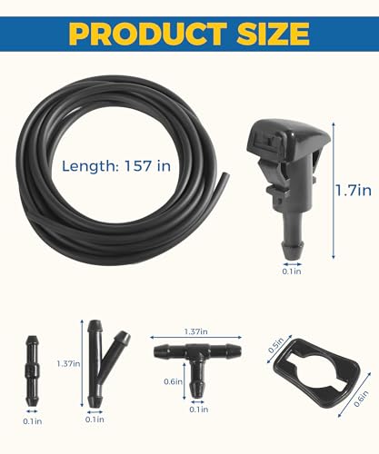 UBOG 22PCS Windshield Washer Hose Kit,13FT Washer Fluid Hose,6 PCS Hose Connectors,2 Fan Nozzles,Car Accessories Windshield Fluid Hose Replacement,Suitable for Most Car Windshield Fluid Tubing - Image 2