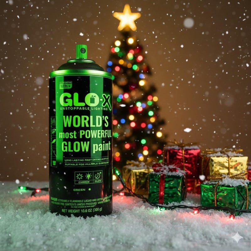 GLO-X Green Glow in the Dark Spray Paint - Make Christmas Indoor and Outdoor Decorations Glow Neon Fluorescent in the Dark - Metal Plastic Fabric - Image 1