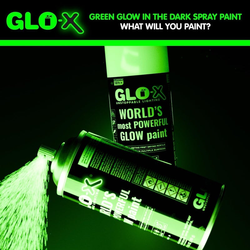 GLO-X Green Glow in the Dark Spray Paint - Make Christmas Indoor and Outdoor Decorations Glow Neon Fluorescent in the Dark - Metal Plastic Fabric - Image 2
