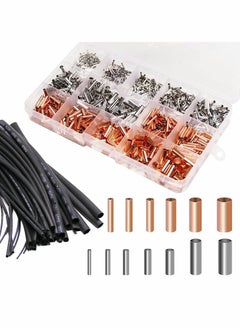 Y&D Wire Ferrules Kit Tinned Copper Crimp Connector Non Insulated Electrical Cable Pin Cord End Terminal Assortment with 48Pcs Heat Shrink Tubing  - Image 1