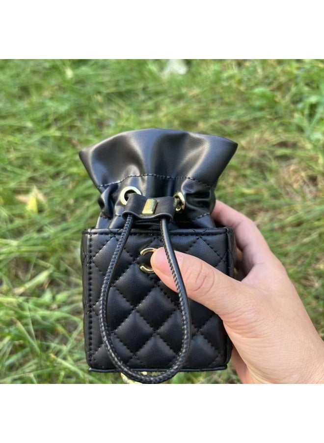 2024VIC Gift Lingge Chain Ladies Crossover Shoulder Drawstring Shomai Bag Small Square Bag-Color:Black - Image 1