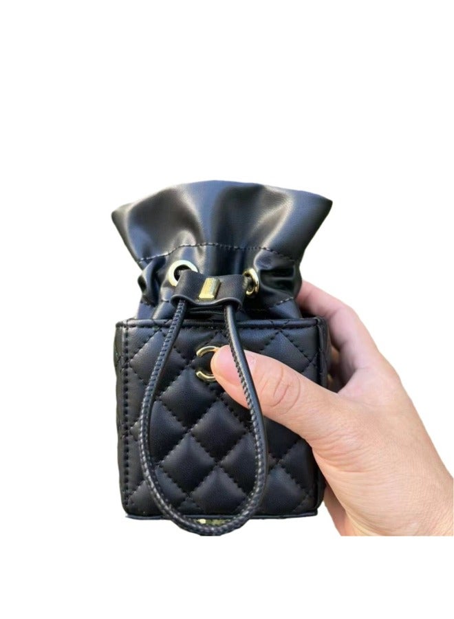 2024VIC Gift Lingge Chain Ladies Crossover Shoulder Drawstring Shomai Bag Small Square Bag-Color:Black - Image 2