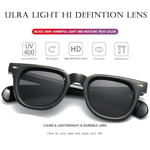 PORADAY Square Sunglasses for Women Men Trendy Thick Frame Sun Glasses Black Shades (Black/Grey) - Image 4