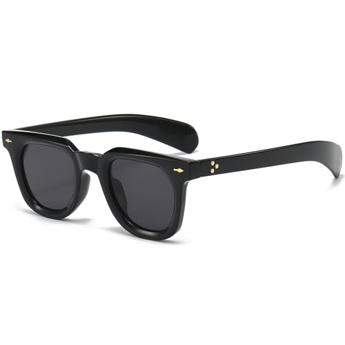 PORADAY Square Sunglasses for Women Men Trendy Thick Frame Sun Glasses Black Shades (Black/Grey) - Image 1