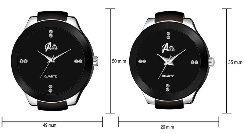 Acnos Premium Plated Full Dial Couple Analog Watches For Men And Women (Black Silver) Pack Of 2 - Stainless Steel - Image 3