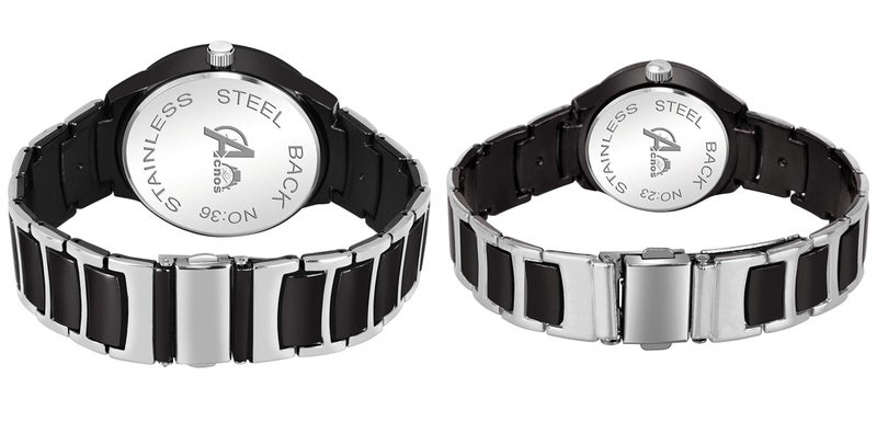 Acnos Premium Plated Full Dial Couple Analog Watches For Men And Women (Black Silver) Pack Of 2 - Stainless Steel - Image 4