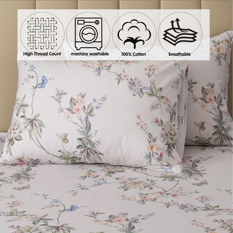 FADFAY King Size Sheets Set â€“ 4 Pieces Percale Cotton Deep Pocket Fitted Sheet, Crisp, Breathable & Soft, Country Style Floral & Butterfly Pattern Bedding for All Seasons - Image 5