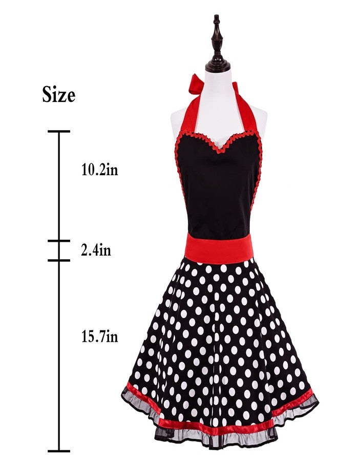 Violet Mist Cute Sweetheart Vintage Apron for Women Girls Polka Dot Retro Stylish Apron Sexy Black Dress 50s Aprons Lace Ruffle Adjustable Neck Strap Flirty Aprons Halloween Christmas Mothers Gifts - Image 2