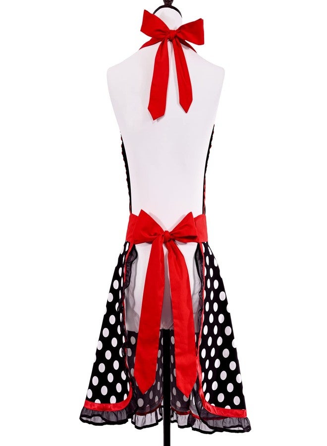 Violet Mist Cute Sweetheart Vintage Apron for Women Girls Polka Dot Retro Stylish Apron Sexy Black Dress 50s Aprons Lace Ruffle Adjustable Neck Strap Flirty Aprons Halloween Christmas Mothers Gifts - Image 3