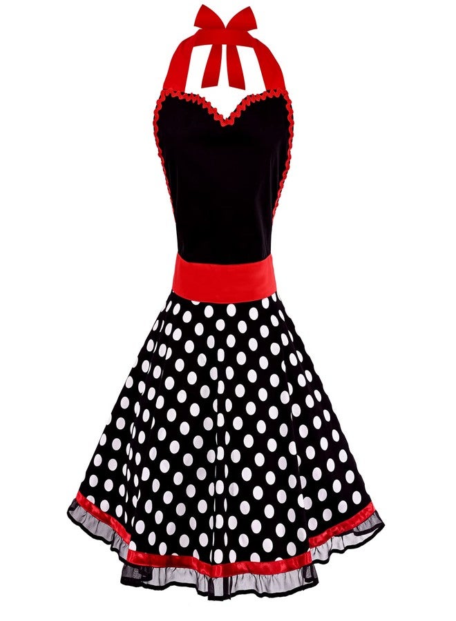 Violet Mist Cute Sweetheart Vintage Apron for Women Girls Polka Dot Retro Stylish Apron Sexy Black Dress 50s Aprons Lace Ruffle Adjustable Neck Strap Flirty Aprons Halloween Christmas Mothers Gifts - Image 1