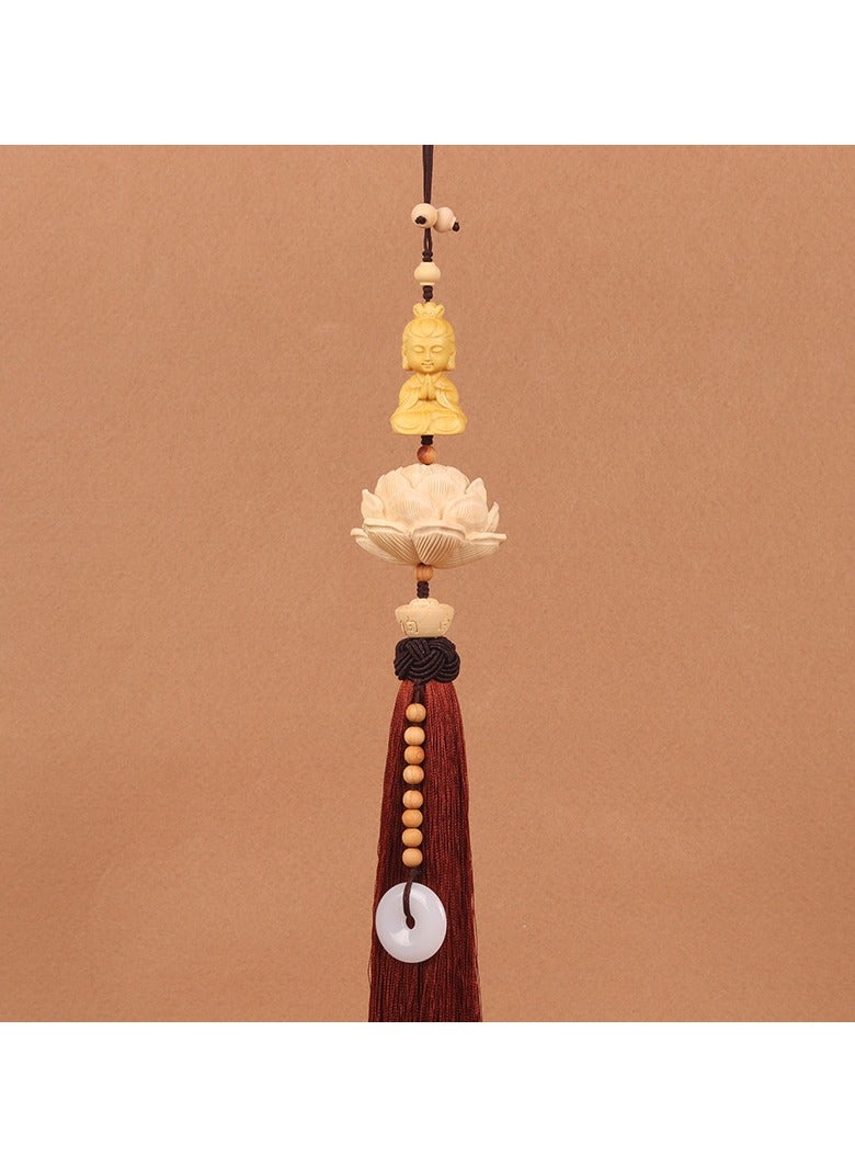 KUYING Lotus And Peach Wood Pray For Blessings Pendant For Interior Rearview Mirror 