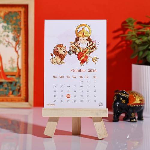 Oye Happy - Divine Desk Calendar 2026 – Mini Mandir Calendar with Cute God Illustrations | Spiritual Table Calendar for Home & Office | 3.4 x 5 inches - Image 3
