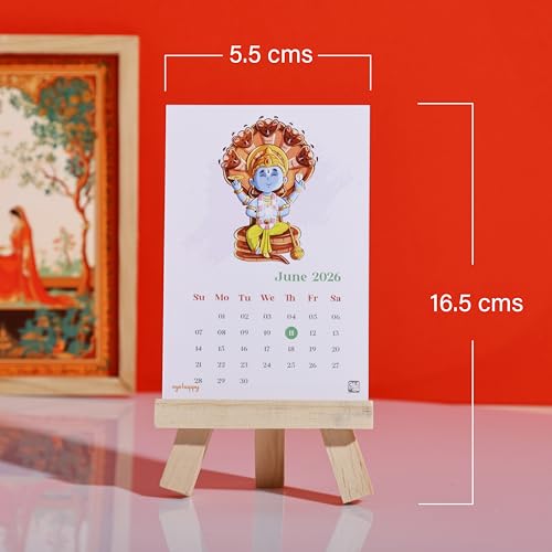 Oye Happy - Divine Desk Calendar 2026 – Mini Mandir Calendar with Cute God Illustrations | Spiritual Table Calendar for Home & Office | 3.4 x 5 inches - Image 5